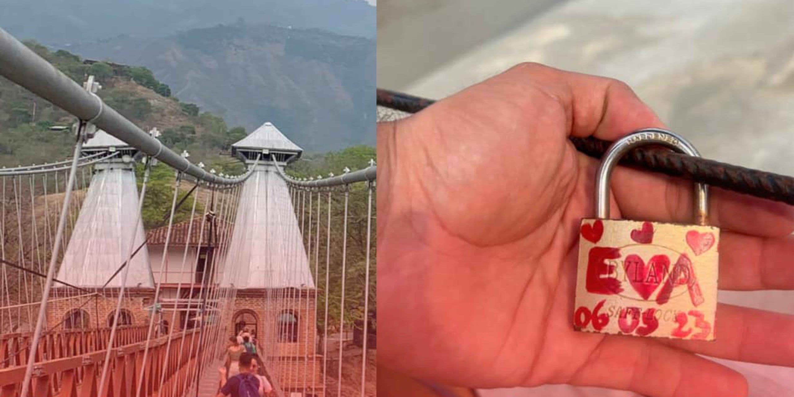 Con candados sellan el amor en el Puente de Occidente en Santa Fe de Antioquia