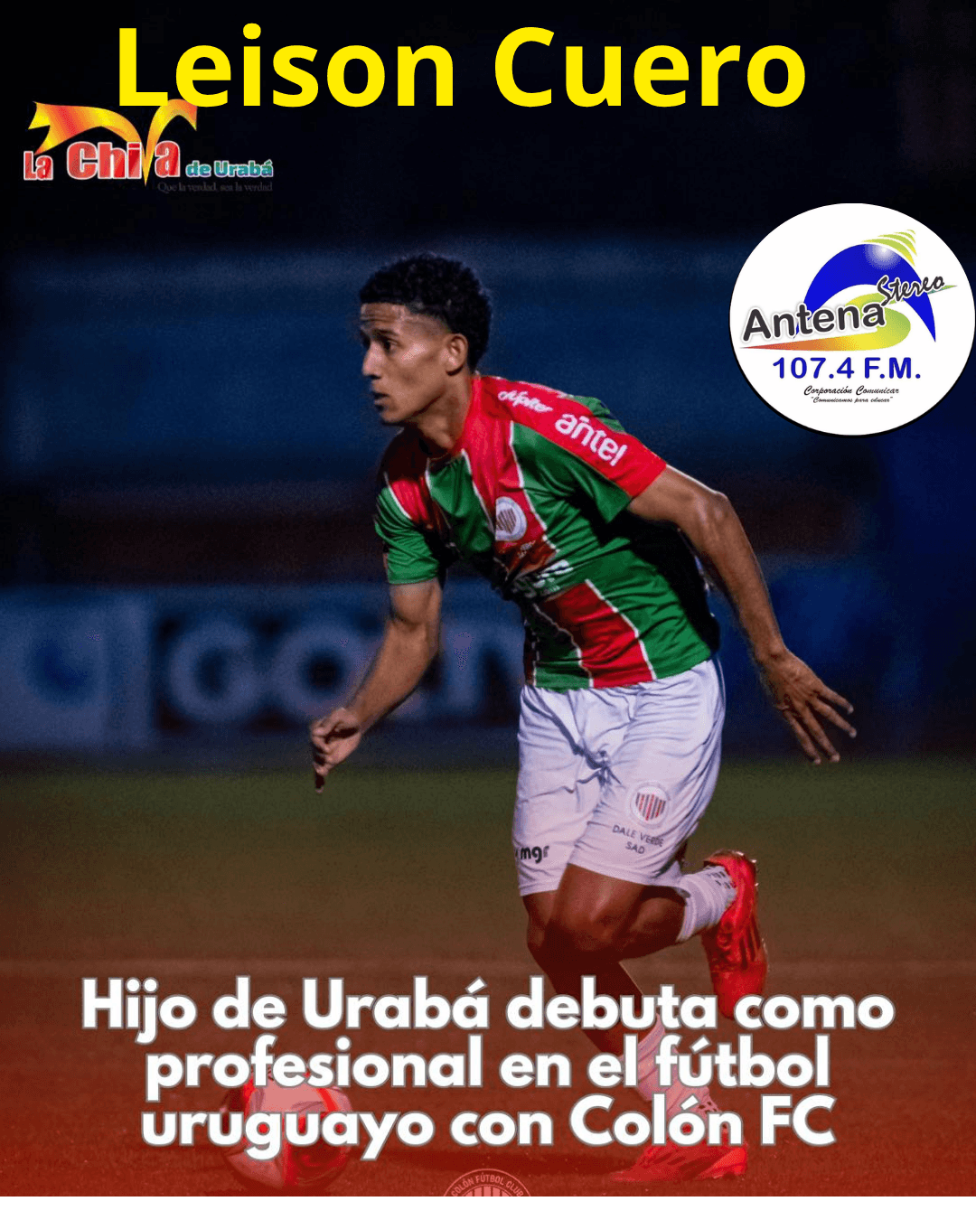 Orgullo de Urabá: Leison Cuero debutó como futbolista profesional en Uruguay