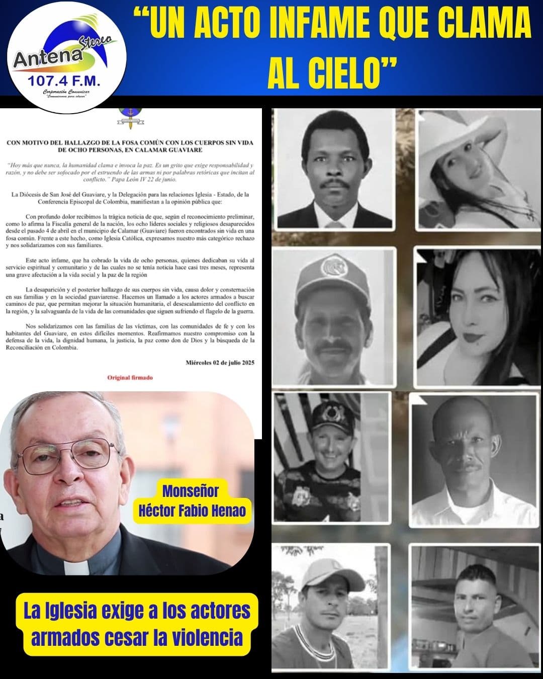 “Un acto infame que clama al cielo”: la Iglesia condena masacre de líderes religiosos en Guaviare