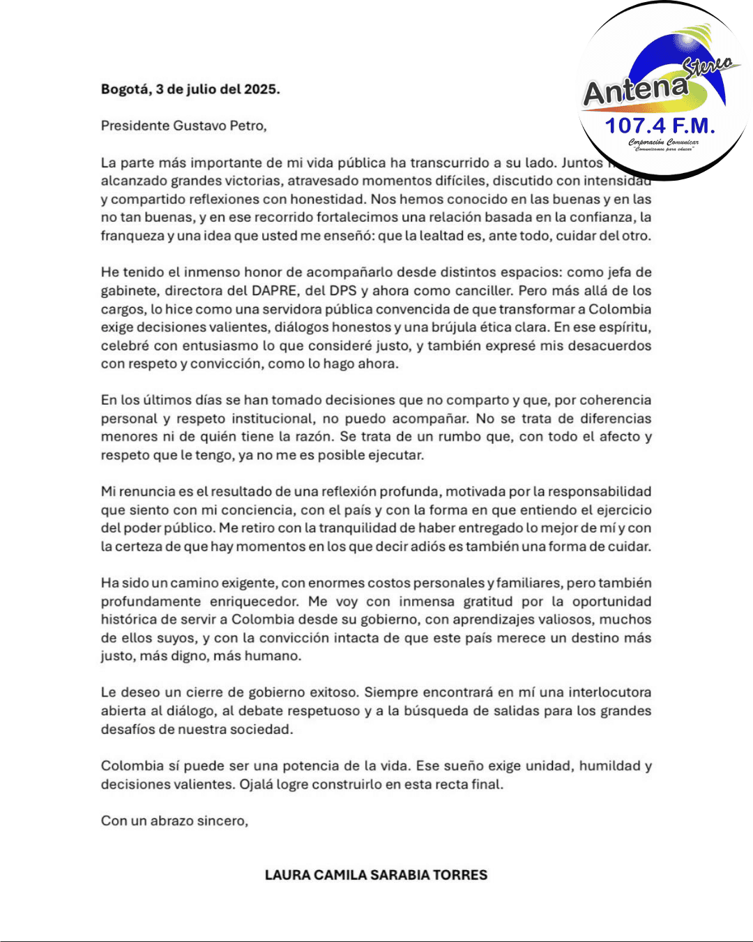 Renunció la canciller Laura Sarabia, el tema de los pasaportes rebosó la copa