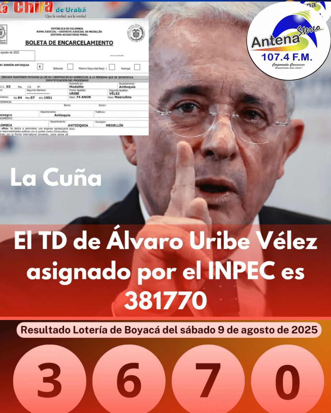 Primeros ganadores de dos cifras con el TD de Álvaro Uribe, Boyacá jugó 3670