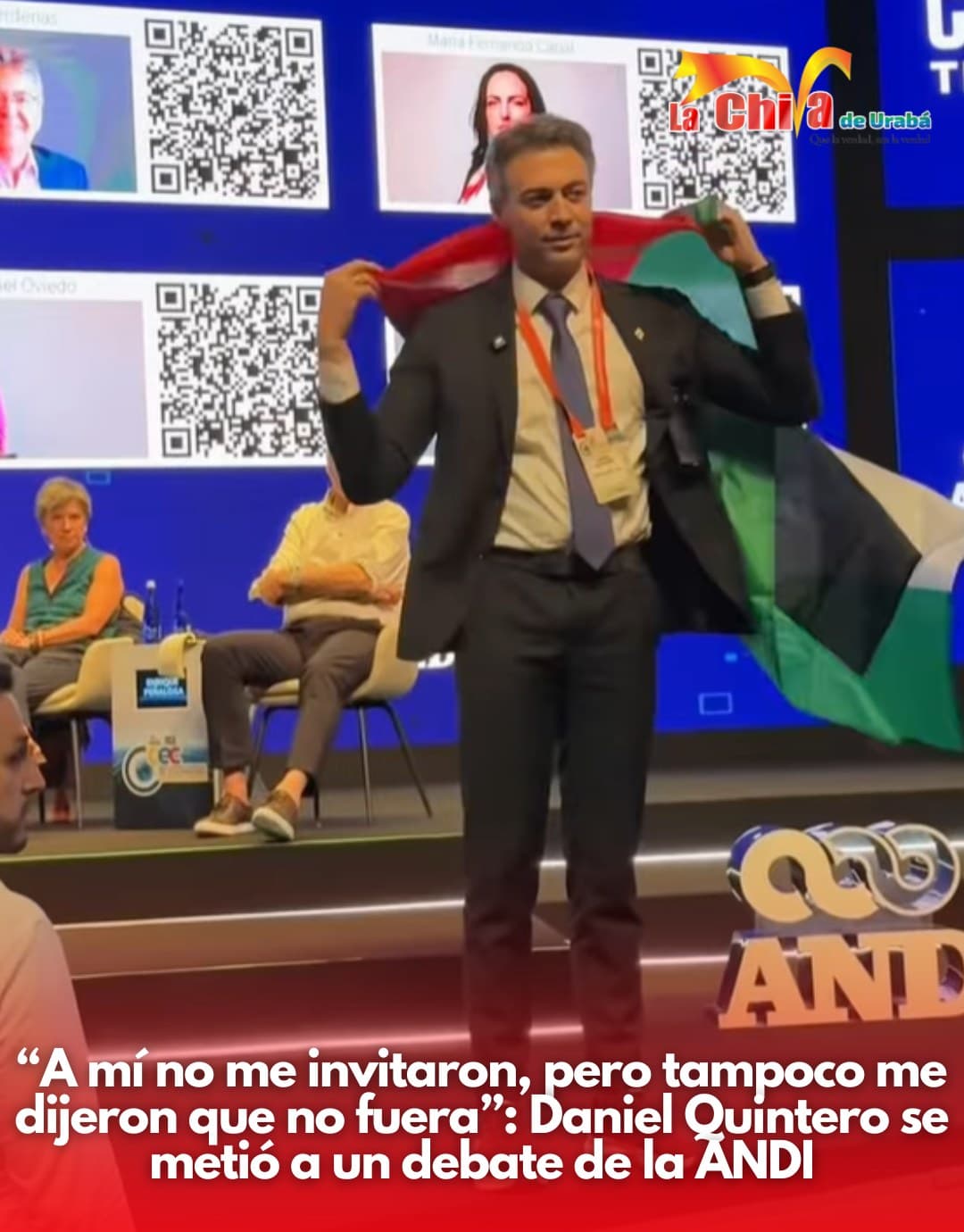 Daniel Quintero irrumpió en Congreso de la ANDI con bandera de Palestina