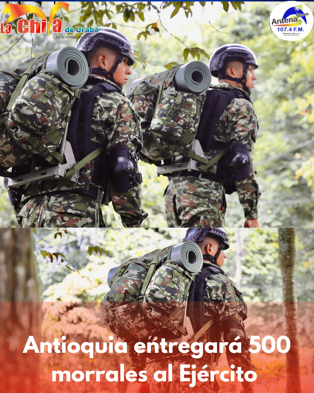 En Antioquia entregarán 500 morrales a soldados de la Séptima División del Ejército