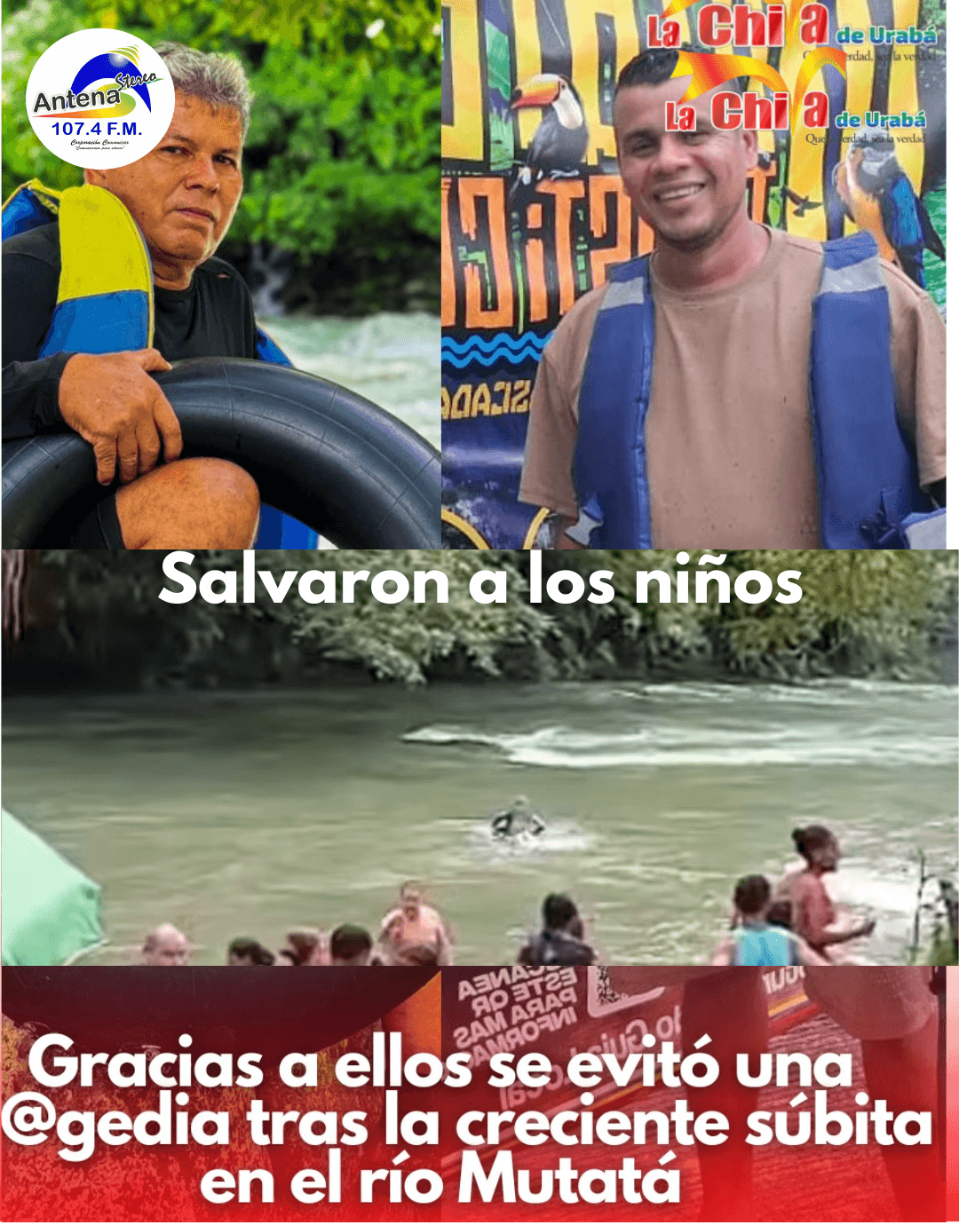 Creciente súbita en el río Mutatá, dos niños fueron rescatados por héroes locales
