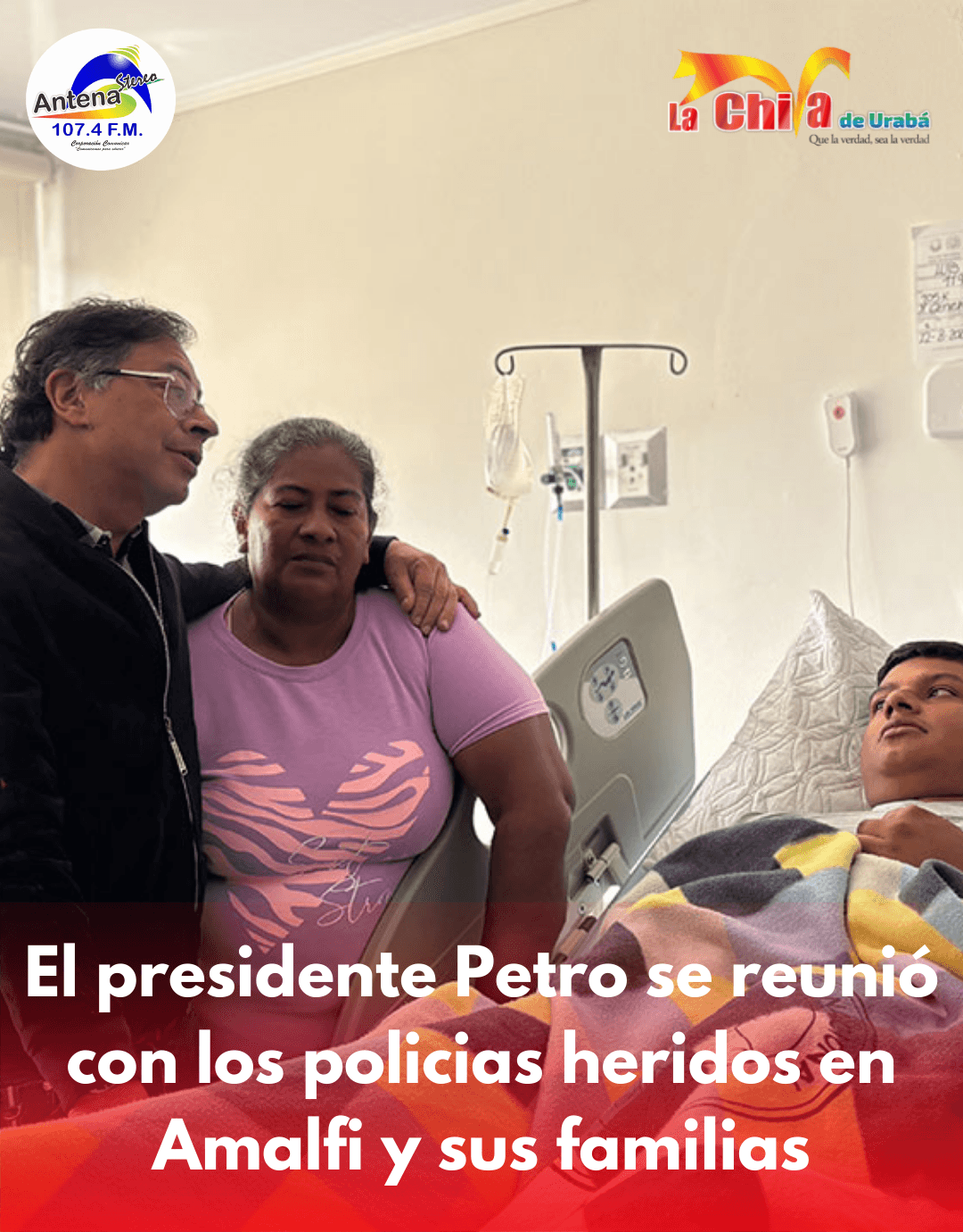 Presidente Petro visitó a policías heridos en ataque al helicóptero en Amalfi