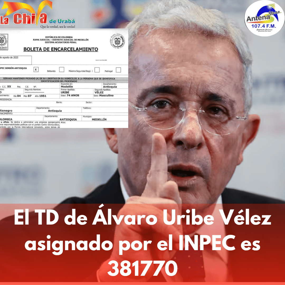El número de interno asignado a Álvaro Uribe Vélez es el 381770