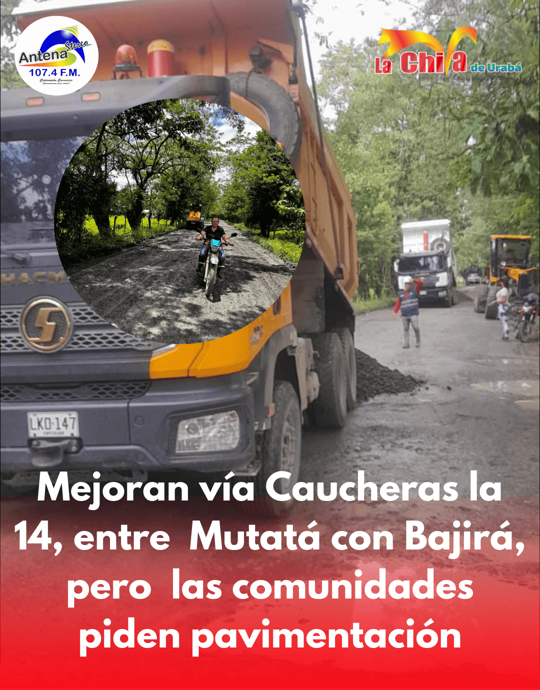Mutatá impulsa mejoramiento de la vía Caucheras – La 14, pero la comunidad exige pavimentación