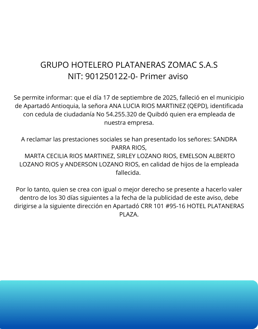GRUPO HOTELERO PLATANERAS ZOMAC S.A.S
