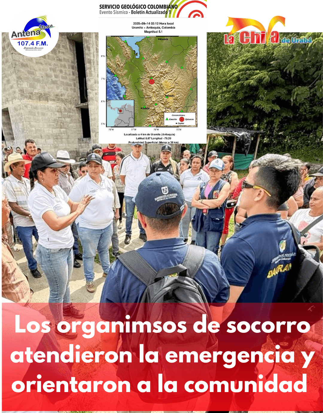 Fueron tres los sismos que sacudieron a Uramita en la madrugada, el más fuerte de 5.1