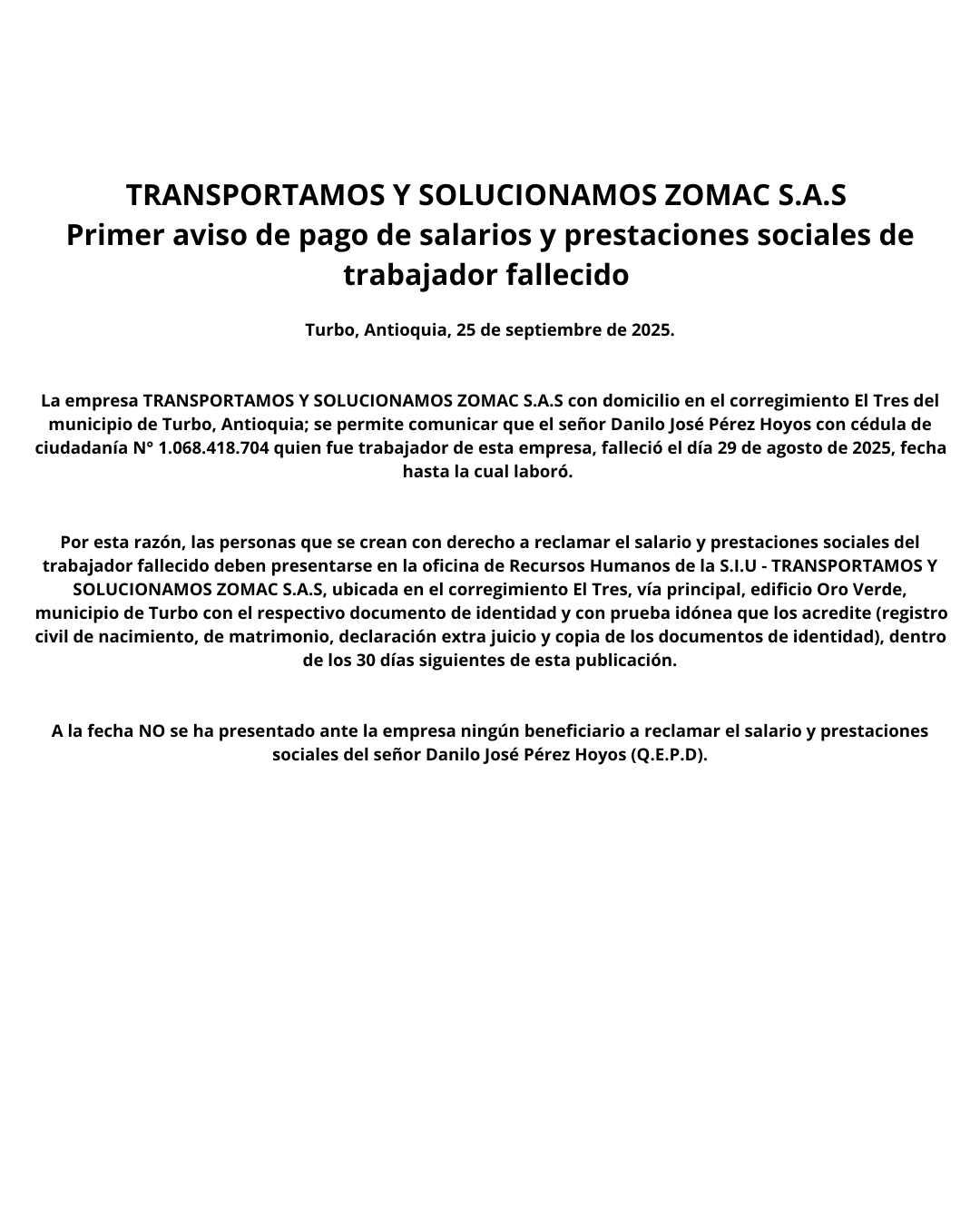 TRANSPORTAMOS Y SOLUCIONAMOS ZOMAC S.A.S