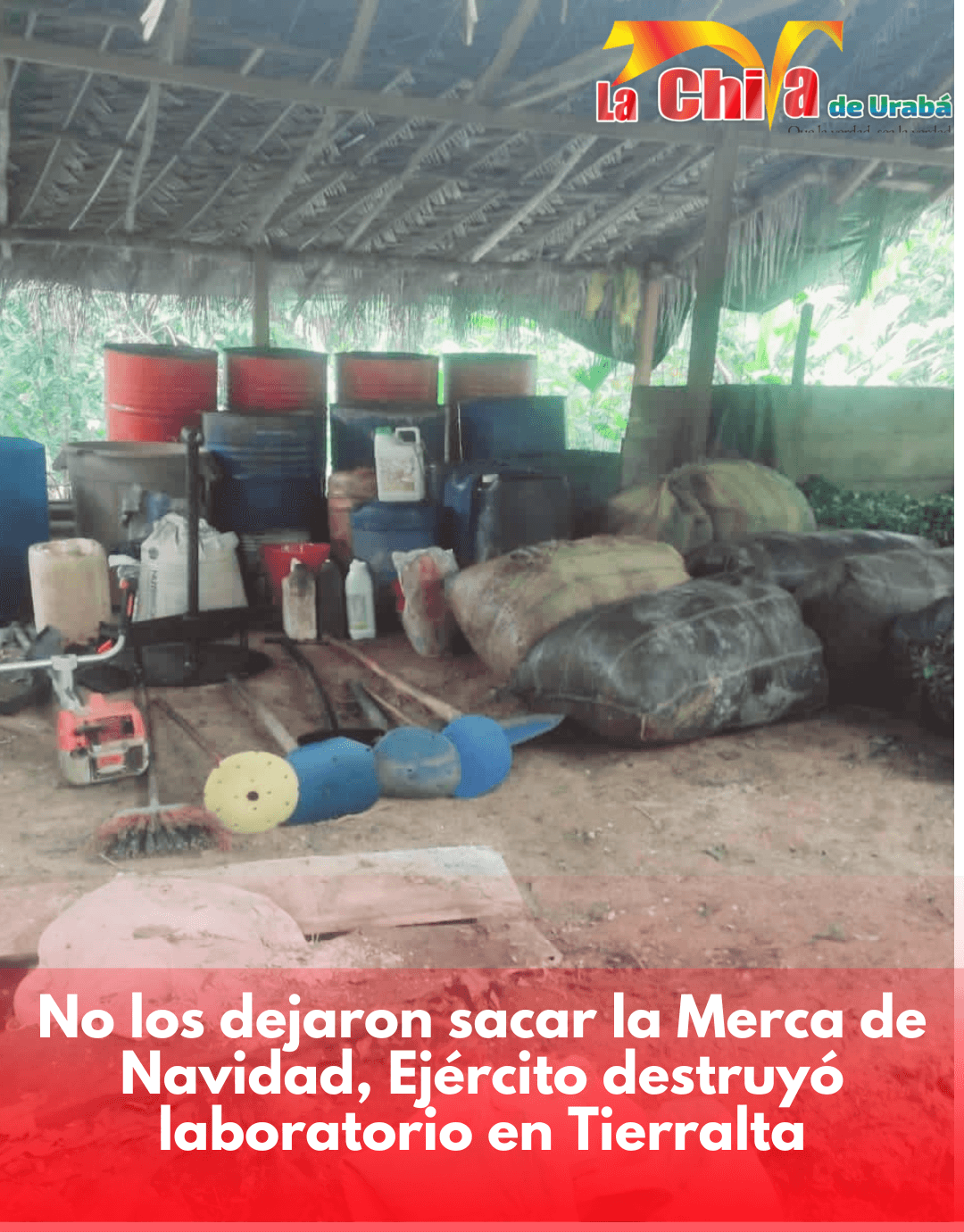 Ejército destruyó laboratorio para producción de base de c0ca en Tierralta