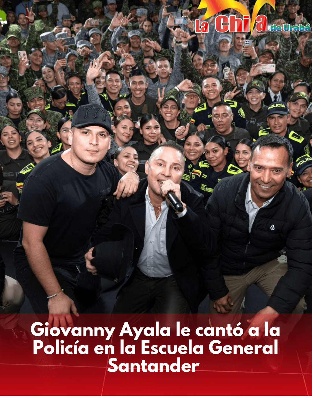 Giovanny Ayala celebró con la Policía en la Escuela de Cadetes General Santander