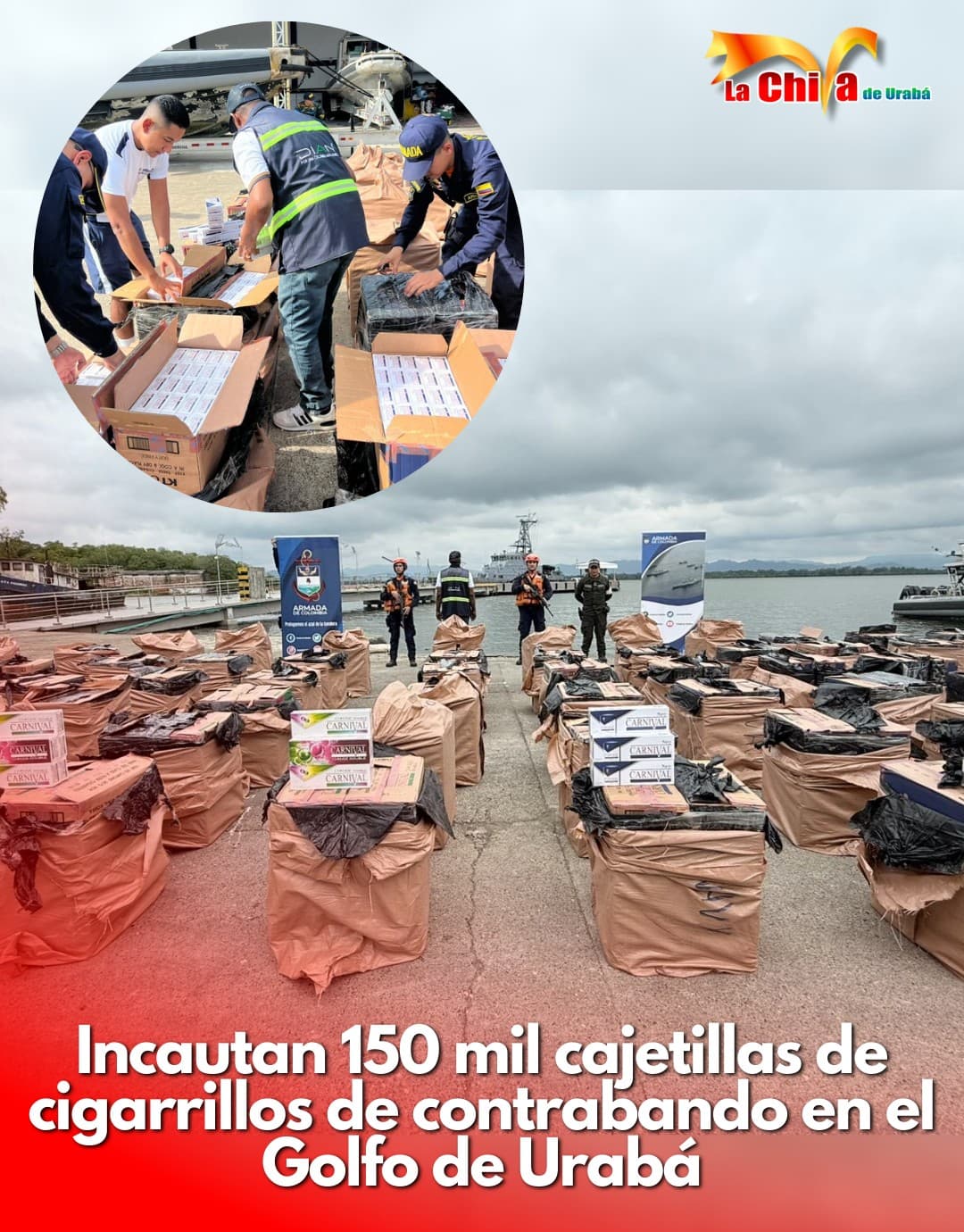 La Armada incautó 150.000 cajetillas de cigarrillos en el Golfo de Urabá