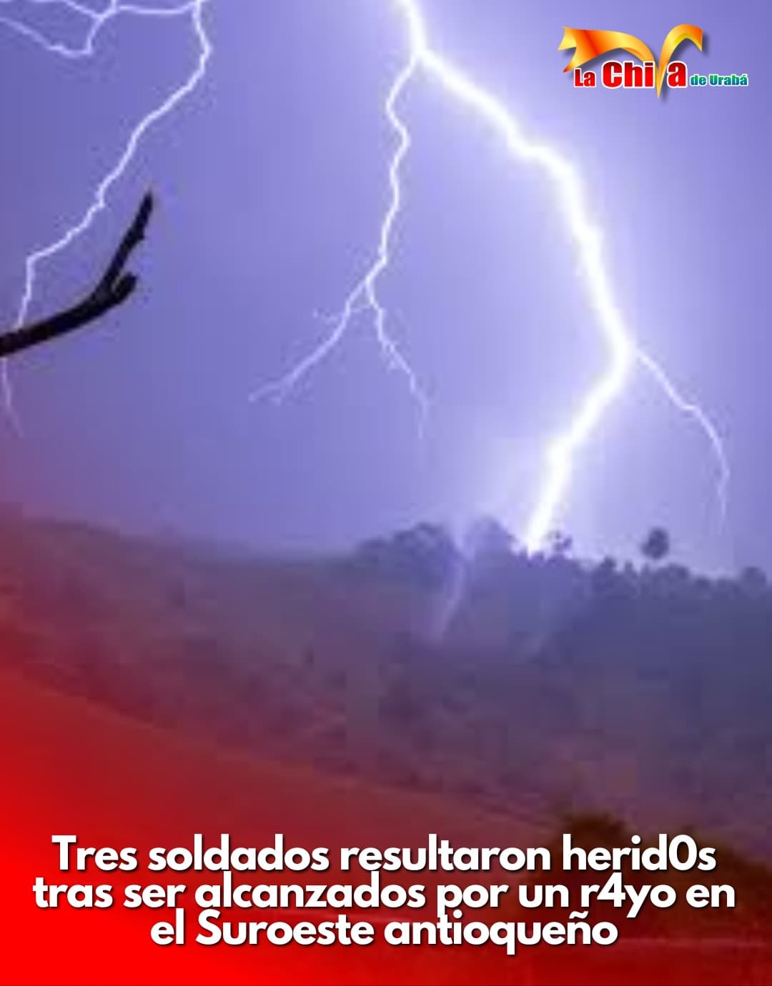 Tres soldados heridos al ser alcanzados por un rayo en Urrao