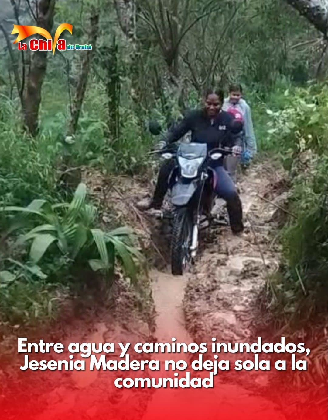 Jesenia Madera, de Pueblo Nuevo, Necoclí, recorre veredas llevando ayudas