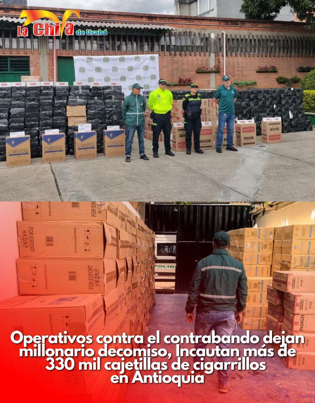 Incautaron más de 330 mil cajetillas de cigarrillos de contrabando en Antioquia
