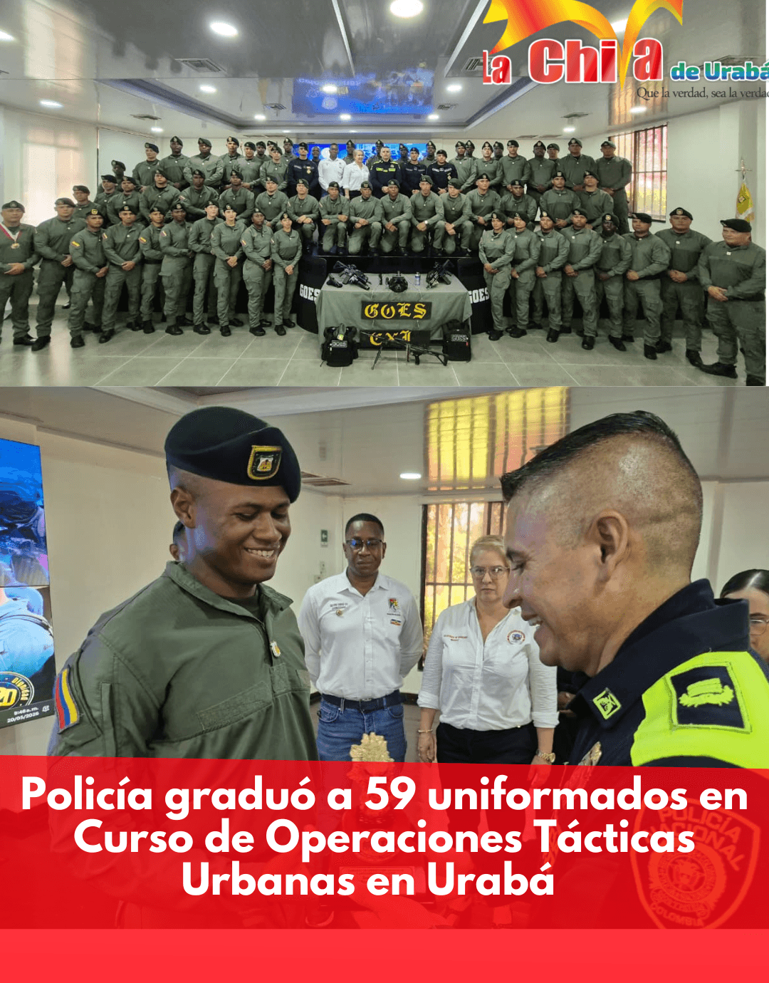 Policía graduó a 59 uniformados en Curso de Operaciones Tácticas Urbanas en Urabá