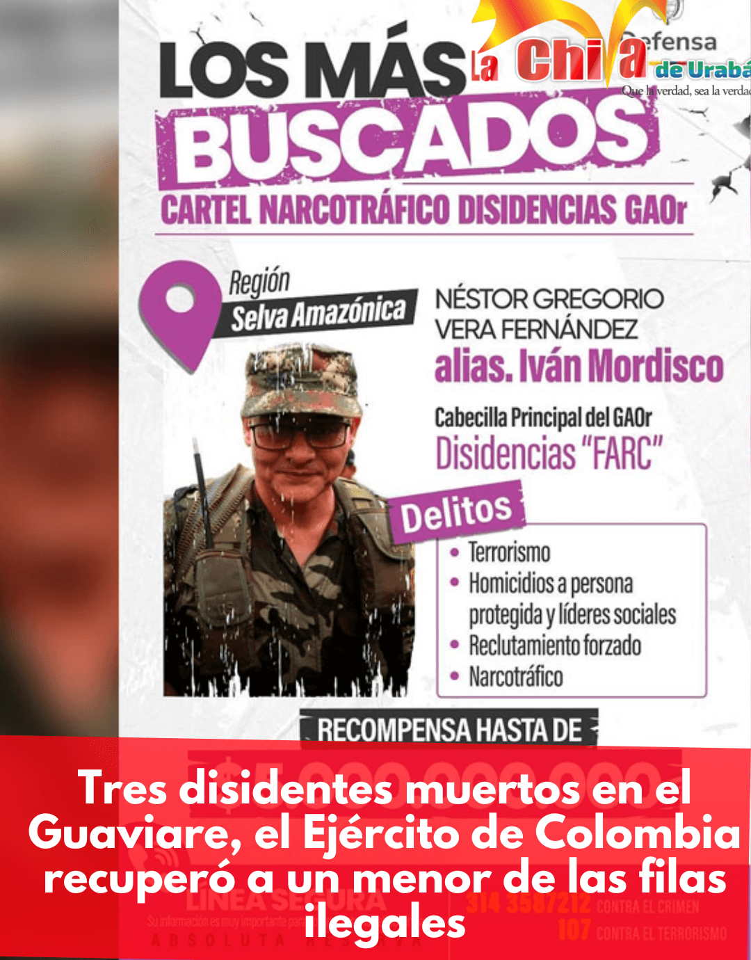 Muertos en Guaviare tres disidentes de ‘Mordisco’, el ejército recuperó a un menor